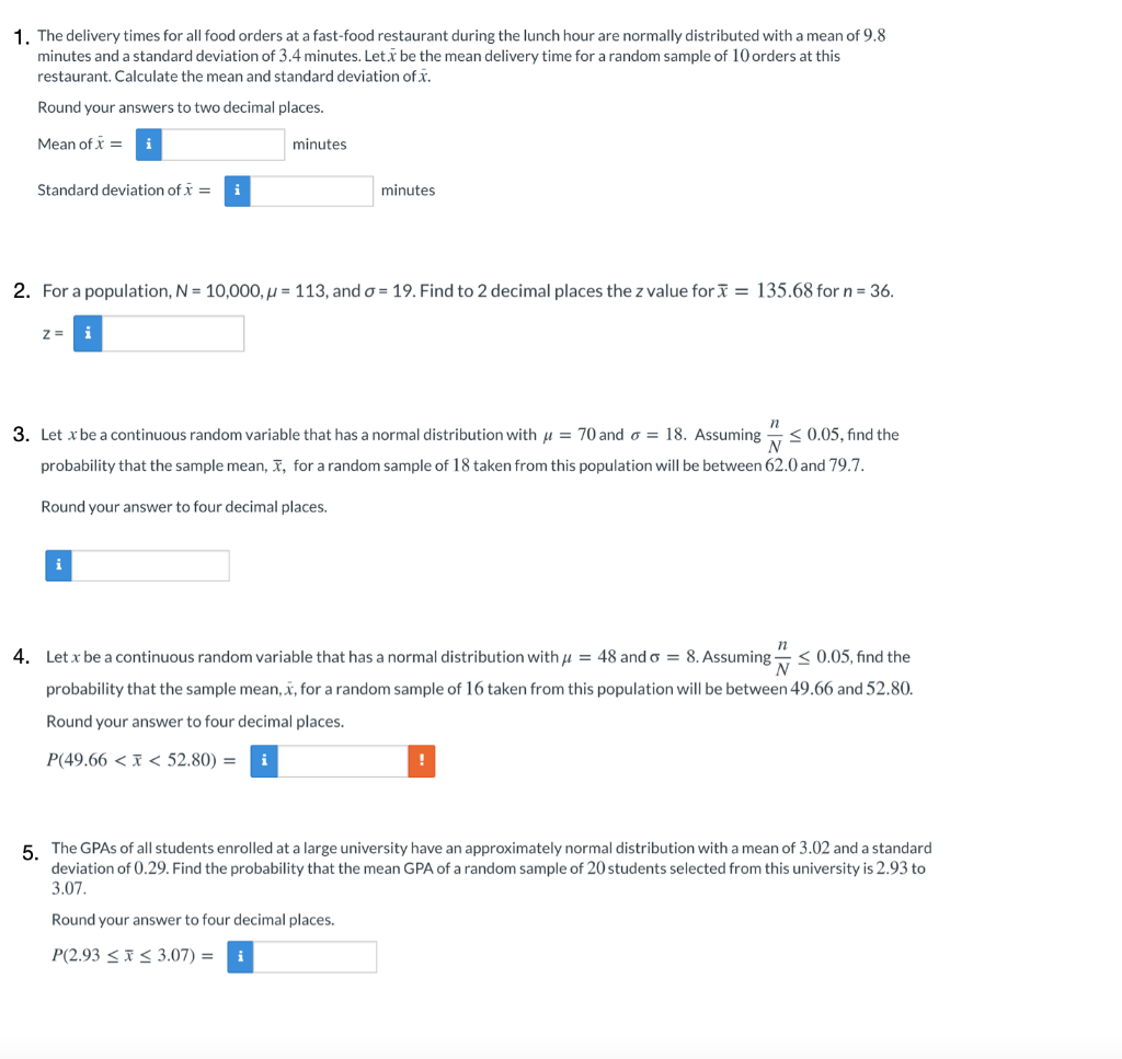 Solved 1. The delivery times for all food orders at a | Chegg.com