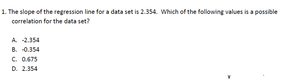 Solved 1. The slope of the regression line for a data set is | Chegg.com