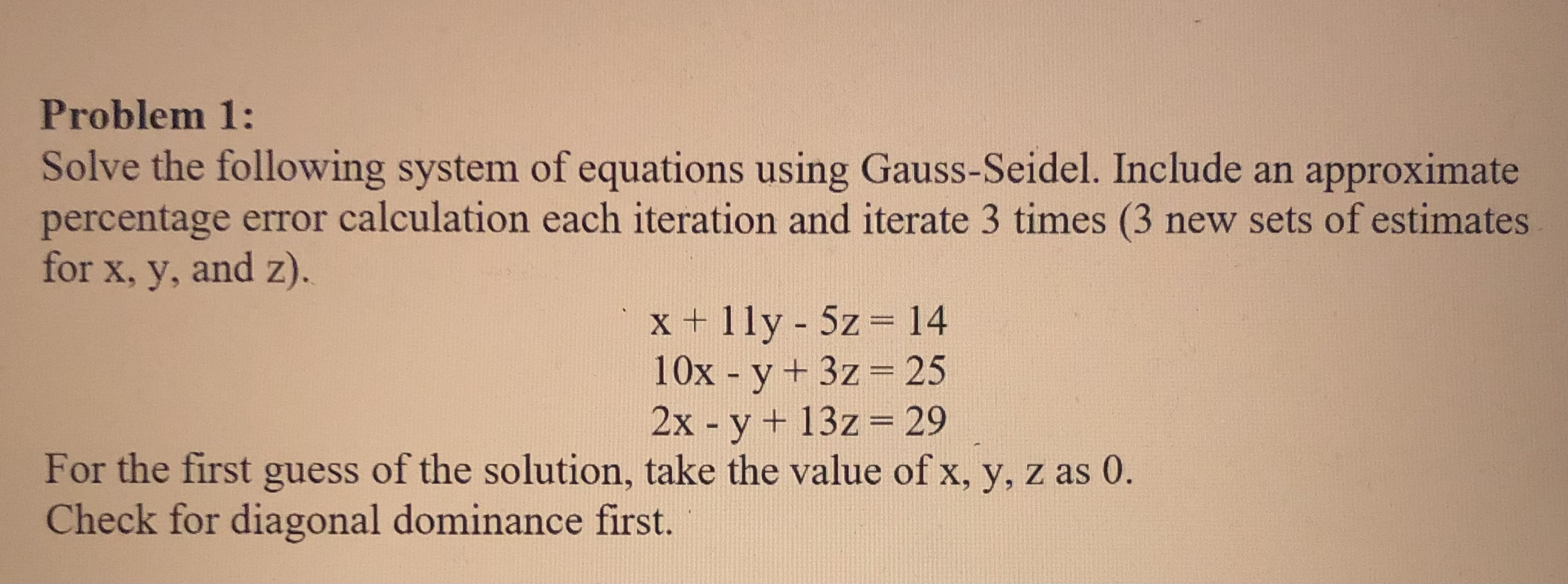 Solved Problem 1 Solve The Following System Of Equations 1415