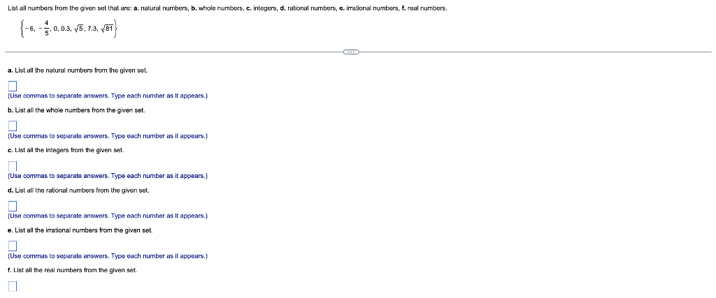 Solved List all numbers from the given set that are: a. | Chegg.com