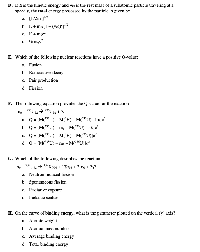 Solved D. If E is the kinetic energy and mo is the rest mass | Chegg.com