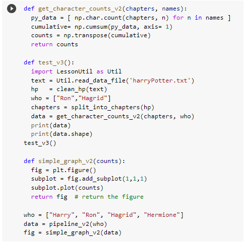 Solved = def get_character_counts_v2(chapters, names): | Chegg.com