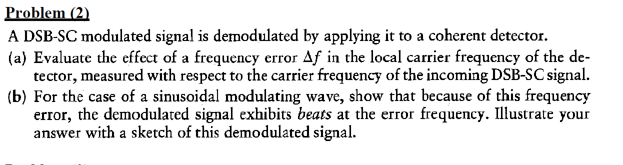 Solved a Problem (2) A DSB-SC modulated signal is | Chegg.com