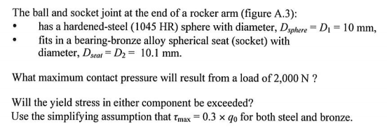 Solved The ball and socket joint at the end of a rocker arm | Chegg.com