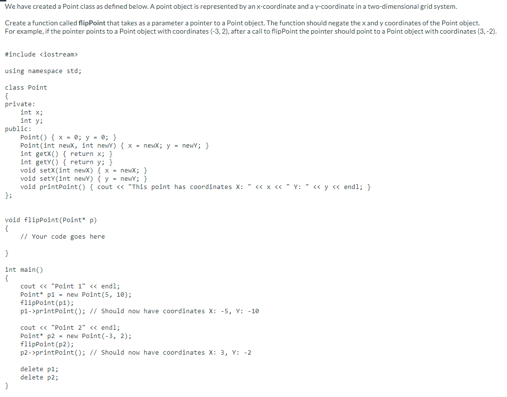 Solved We have created a Point class as defined below. A | Chegg.com
