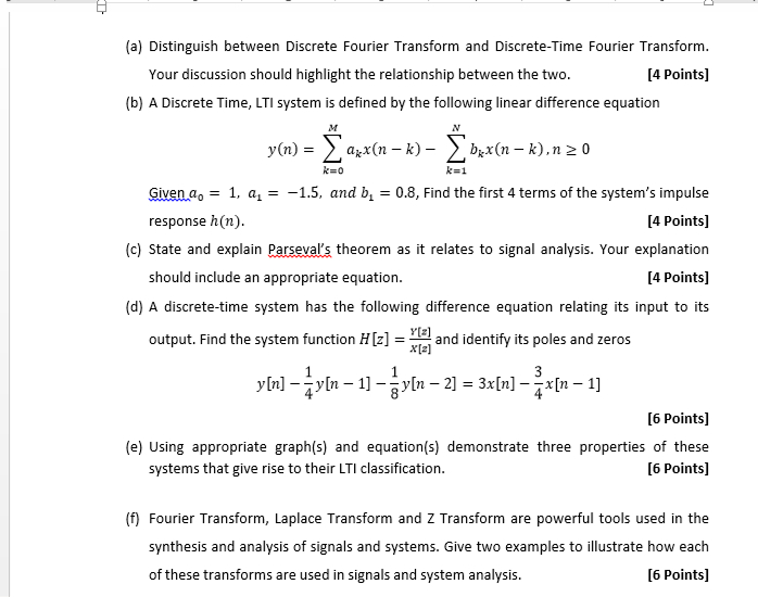 Solved (a) ﻿Distinguish Between Discrete Fourier Transform | Chegg.com