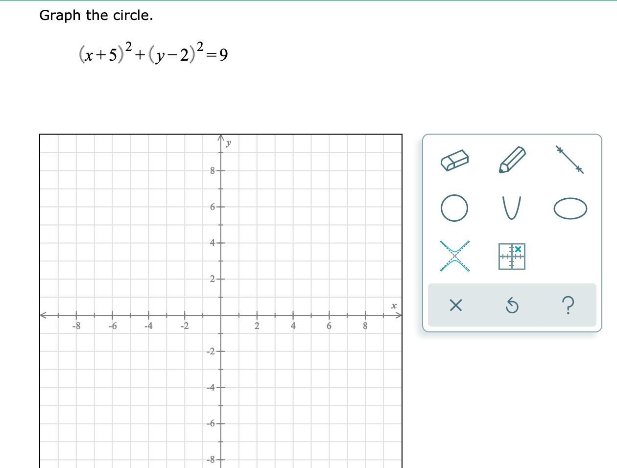 Solved Graph The Circle X 5 2 Y 2 2 9 Y 8 6 O Ox 4 X Chegg Com