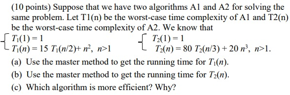Solved (10 points) Suppose that we have two algorithms Al | Chegg.com