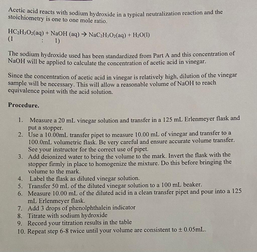 Solved Acetic Acid Reacts With Sodium Hydroxide In A Typical Chegg   PhpJim0H6