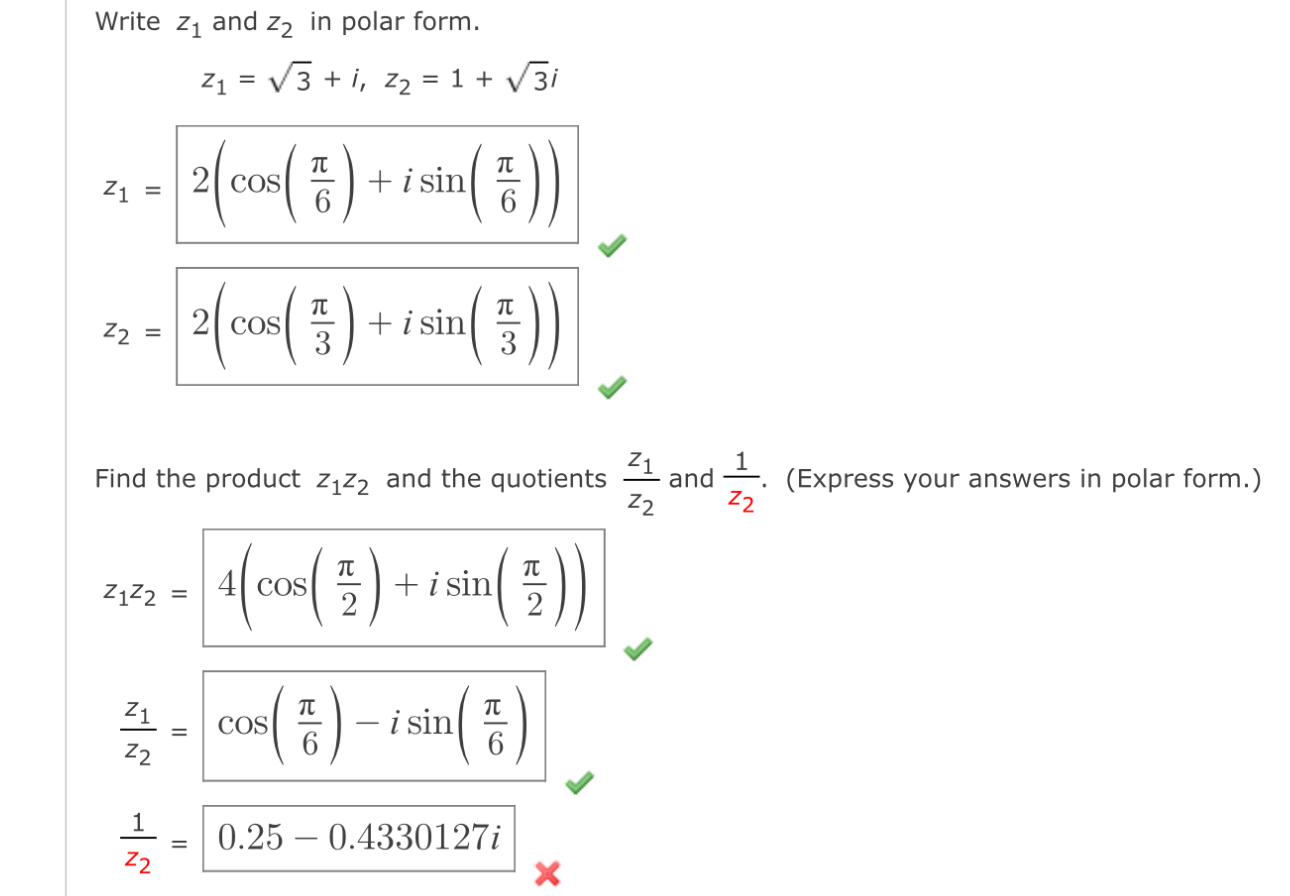 Solved Write z1 and z2 in polar form. | Chegg.com