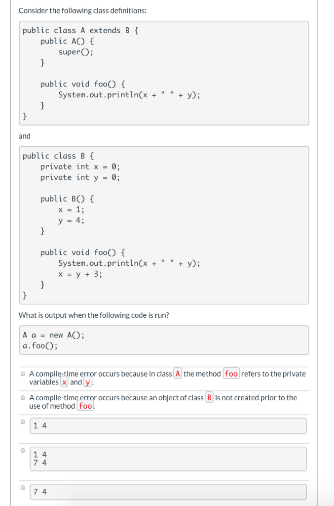 Solved Consider the following class definitions: public | Chegg.com