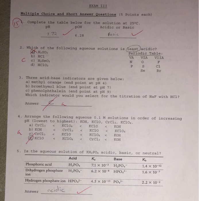Solved EXAM III Multiple Choice and short Anewer Questions | Chegg.com