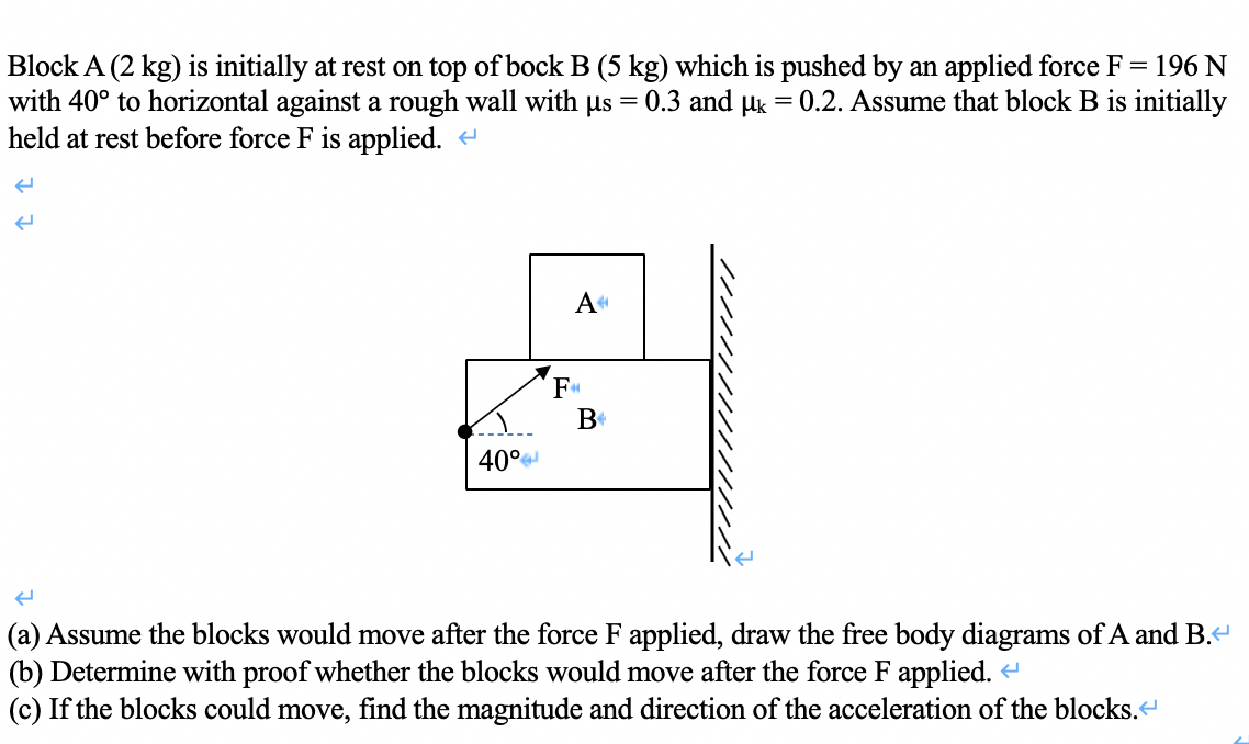 Solved Block A (2 Kg) Is Initially At Rest On Top Of Bock B | Chegg.com