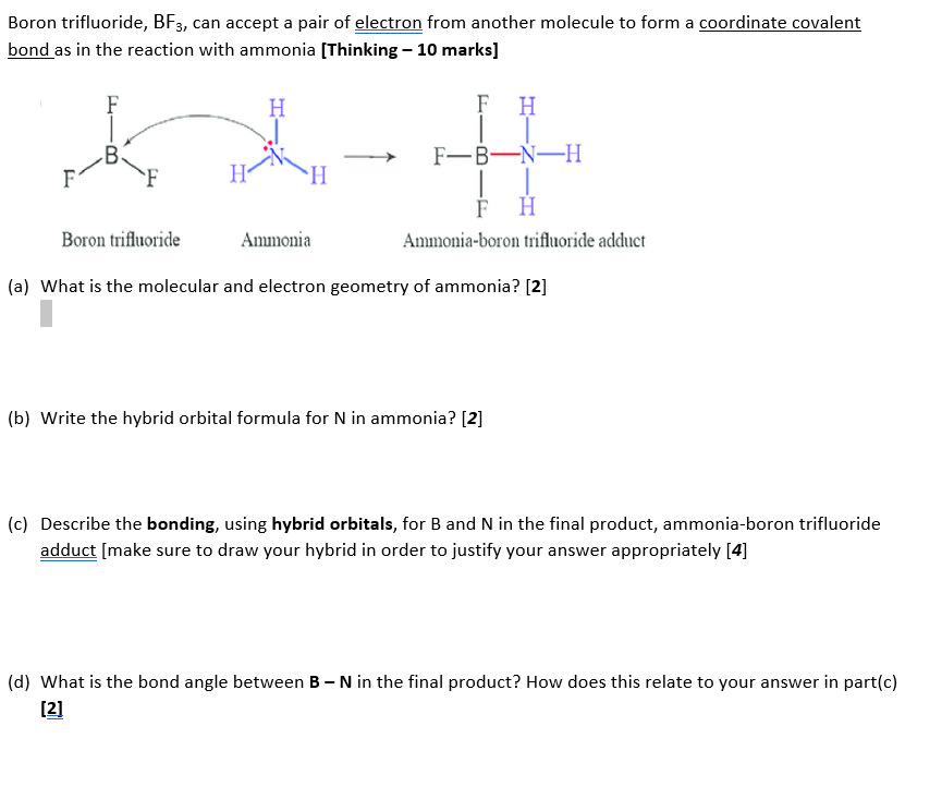Solved Boron trifluoride, BF3, can accept a pair of electron