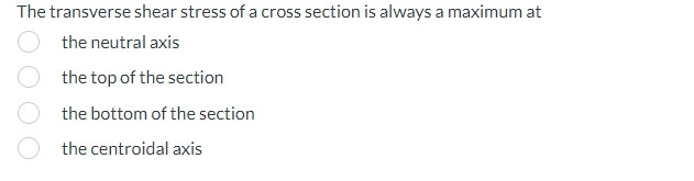 Solved The transverse shear stress of a cross section is | Chegg.com