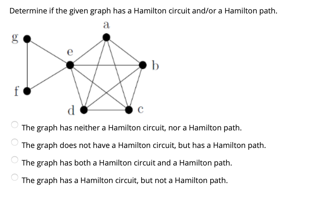 Solved Determine If The Given Graph Has A Hamilton Circuit | Chegg.com