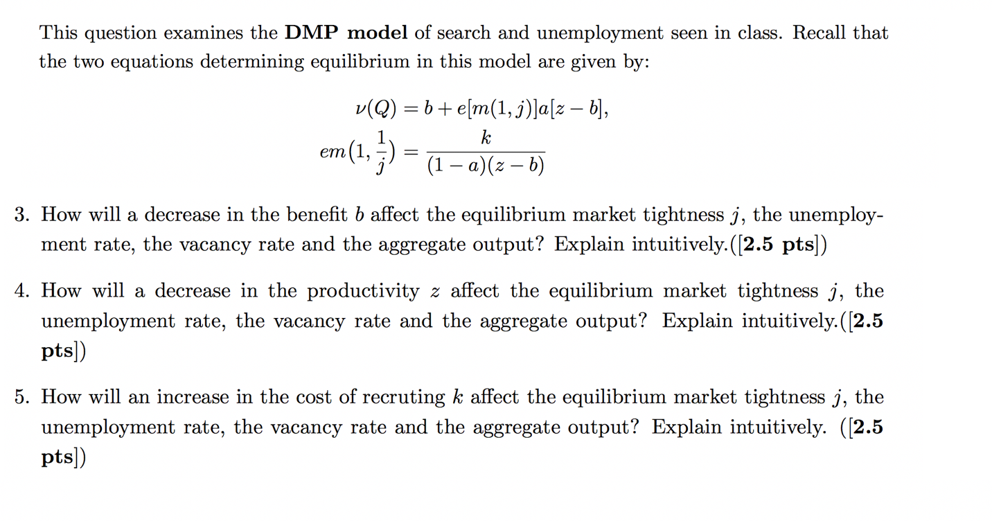 Solved This Question Examines The DMP Model Of Search And | Chegg.com