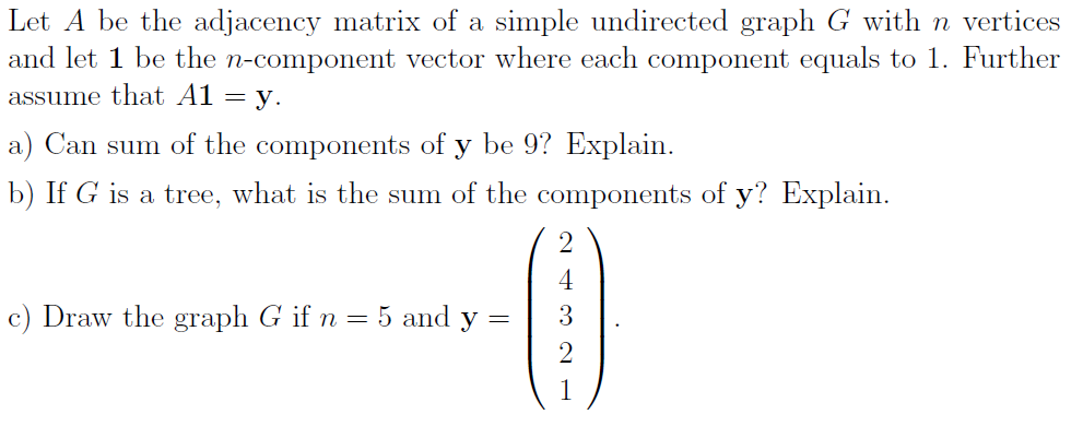 Solved Let A be the adjacency matrix of a simple undirected | Chegg.com