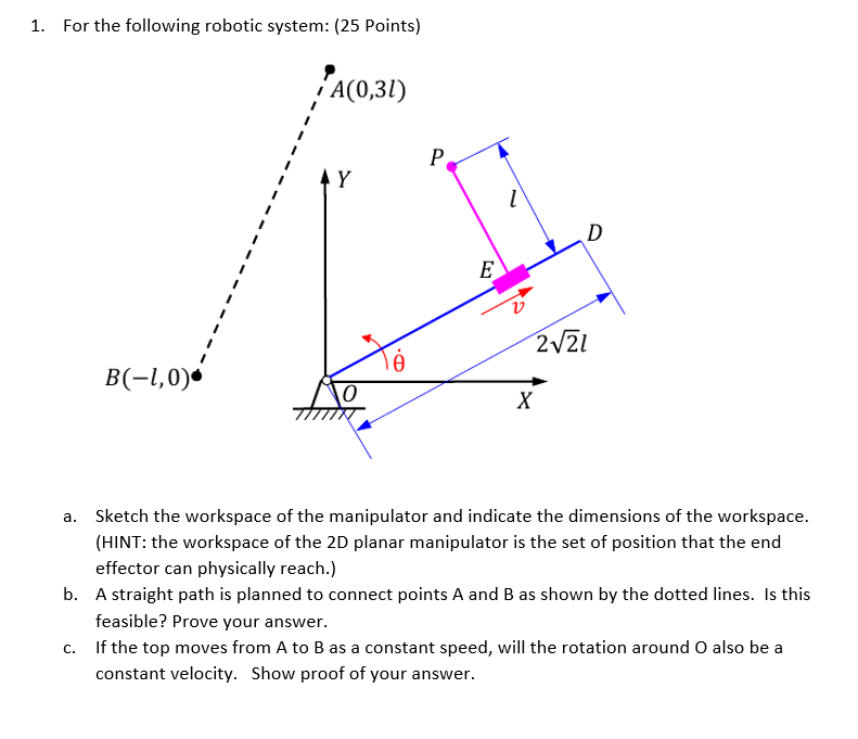 Solved 1. For the following robotic system: (25 Points) a. | Chegg.com