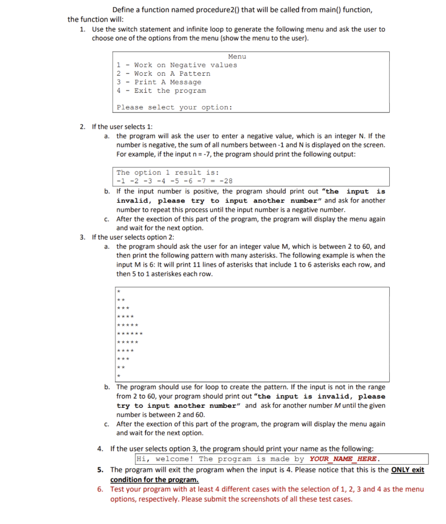 Solved Define a function named procedure2() that will be | Chegg.com