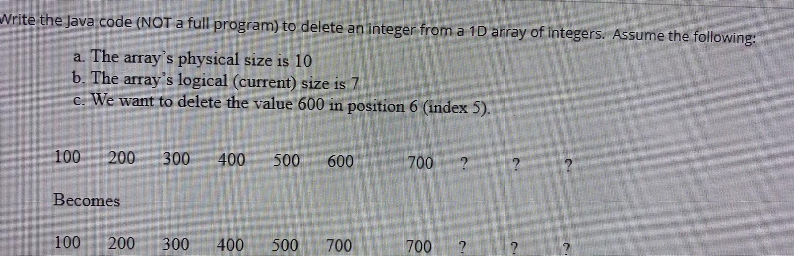 Solved Write the Java code (NOT a full program) to delete an | Chegg.com