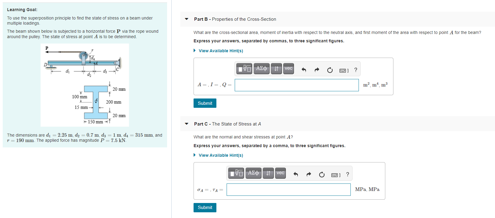 Solved State of Stress Caused by Combined Loadings Learning | Chegg.com