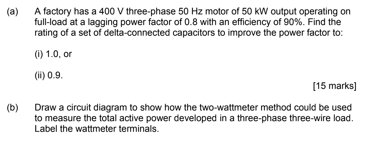 Solved a) A factory has a 400 V three-phase 50 Hz motor of | Chegg.com