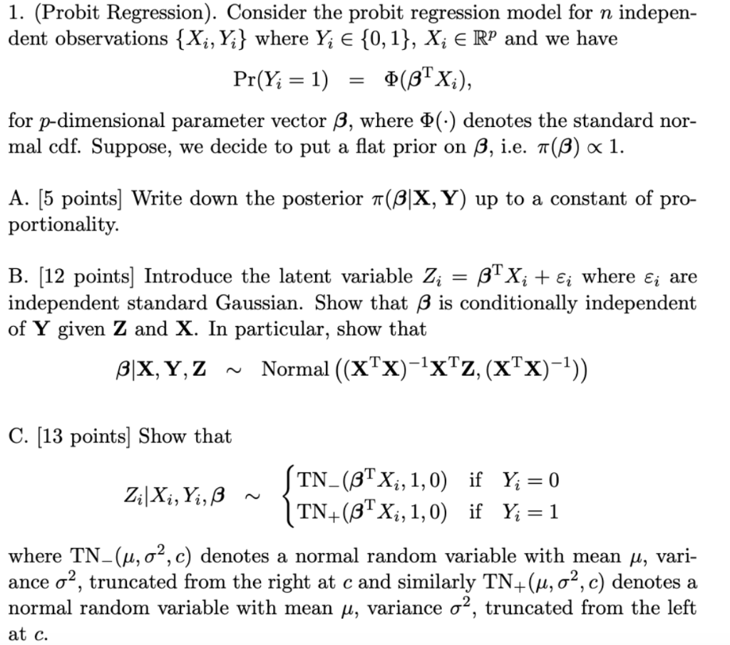 1 Probit Regression Consider The Probit Regres Chegg Com