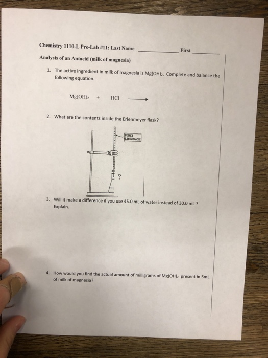 Chemistry 1 1 10L PreLab 11 Last Name First
