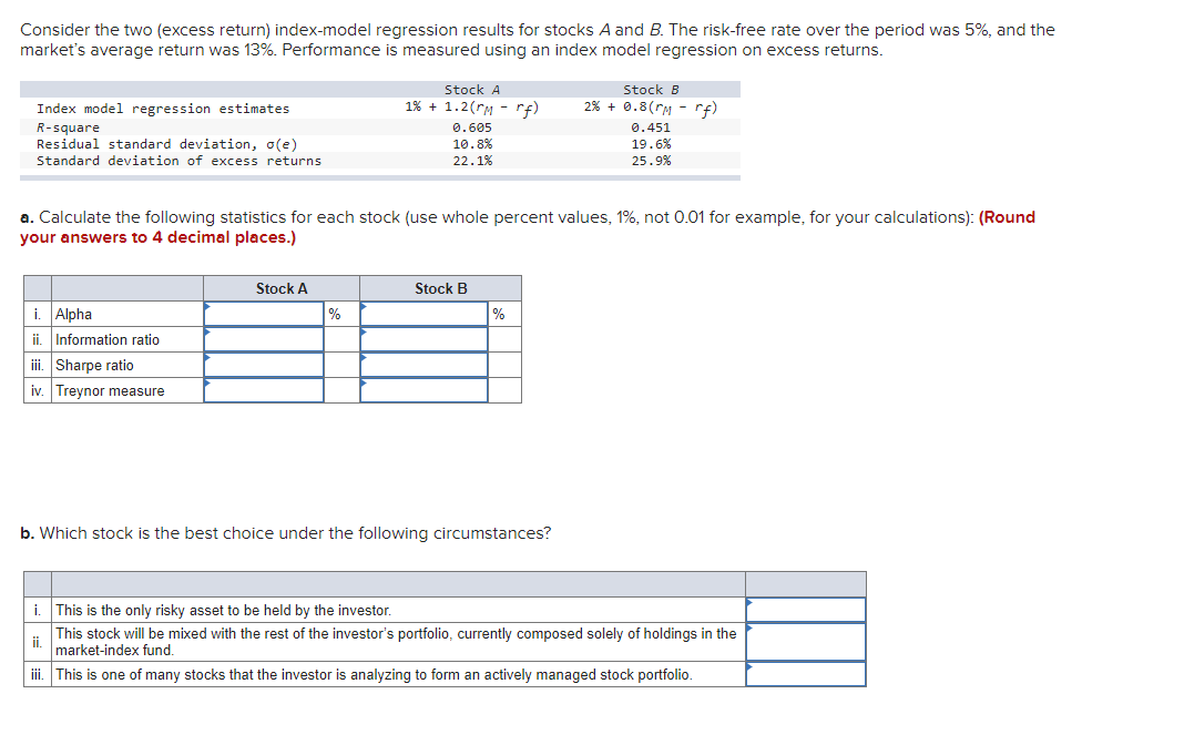 Solved Consider the two (excess return) index-model | Chegg.com