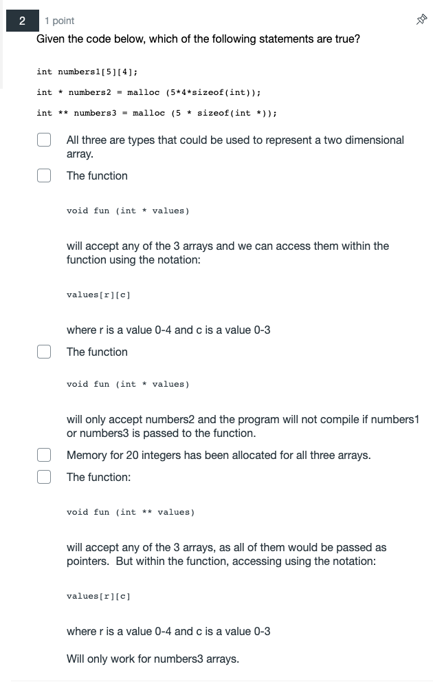 Solved 2 point Given the code below, which of the following | Chegg.com