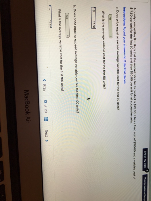 Solved Check my work A purely competitive firm finds that | Chegg.com