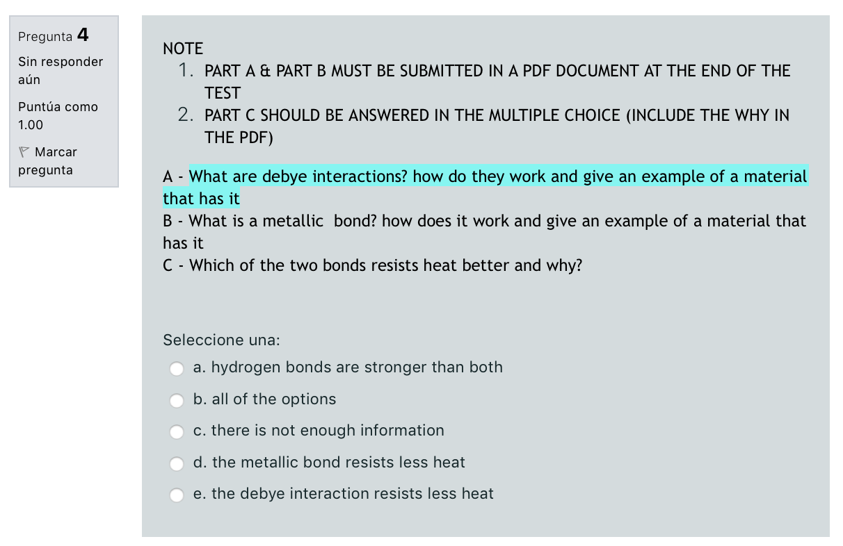 Solved Pregunta 4 Sin Responder Aún NOTE 1. PART A & PART B | Chegg.com