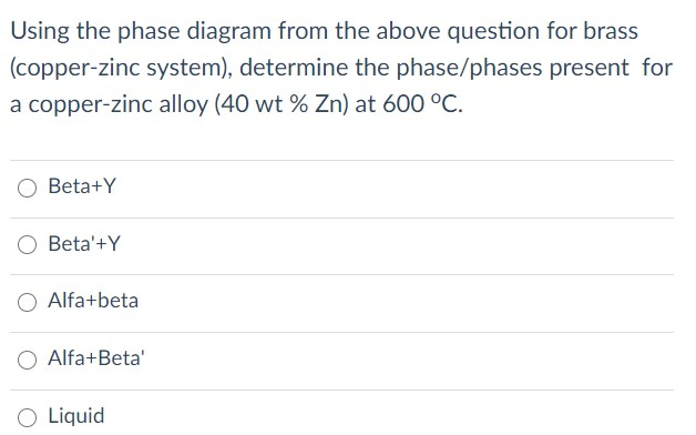 Solved Using The Phase Diagram Below For Brass Copper Zinc 9913