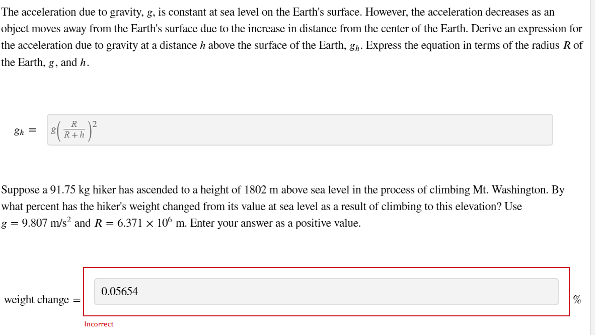 Solved The acceleration due to gravity, g, is constant at | Chegg.com