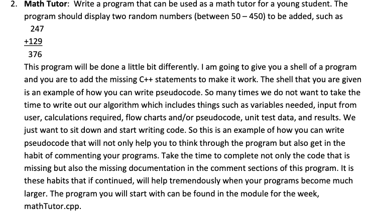 Solved 2. Math Tutor: Write a program that can be used as a | Chegg.com