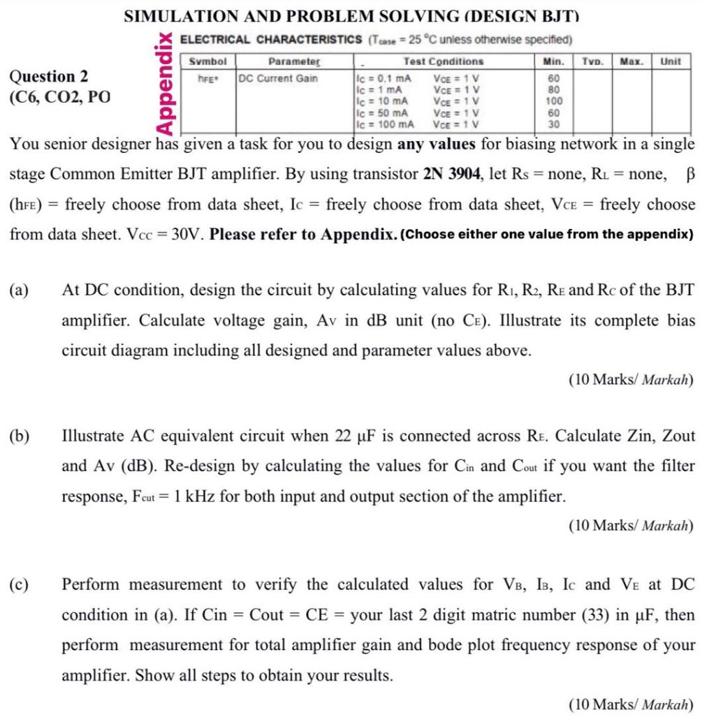 SIMULATION AND PROBLEM SOLVING (DESIGN BJT) | Chegg.com