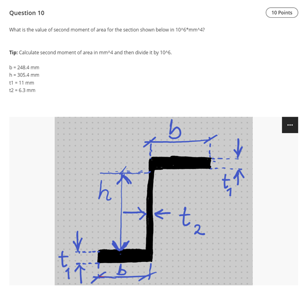 Solved What is the value of second moment of area for the | Chegg.com
