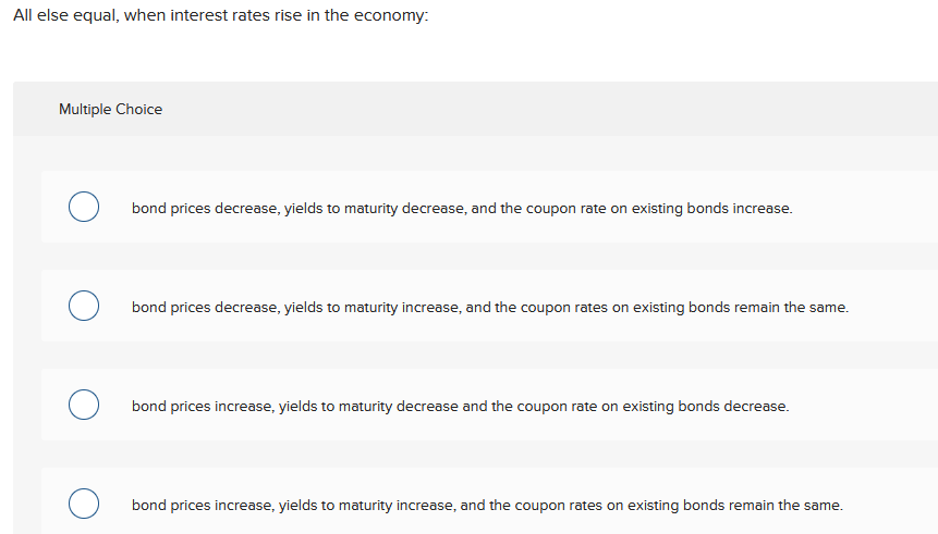 Solved All else equal, when interest rates rise in the | Chegg.com