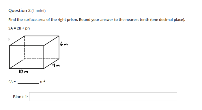 Solved Question 1 (1 point) Find the surface area of the | Chegg.com
