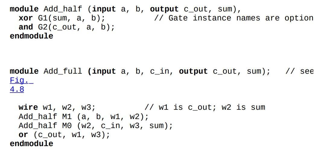 Solved module Add_half (input a, b, output c_out, sum), xor | Chegg.com