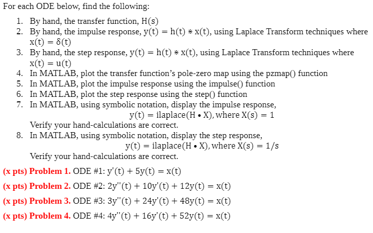 Solved For each ODE below, find the following: 1. By hand, | Chegg.com
