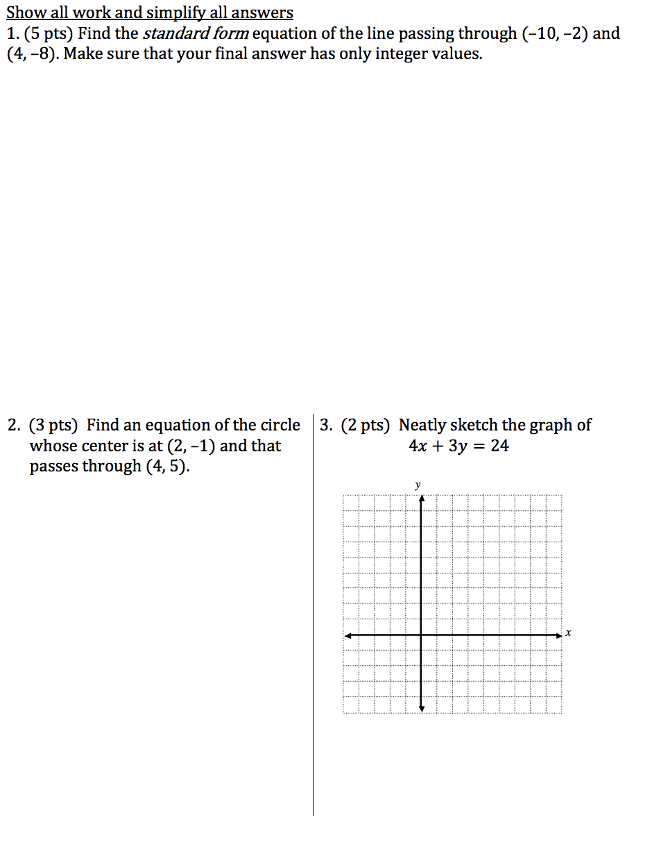 Solved Show All Work And Simplify All Answers 1 5 Pts