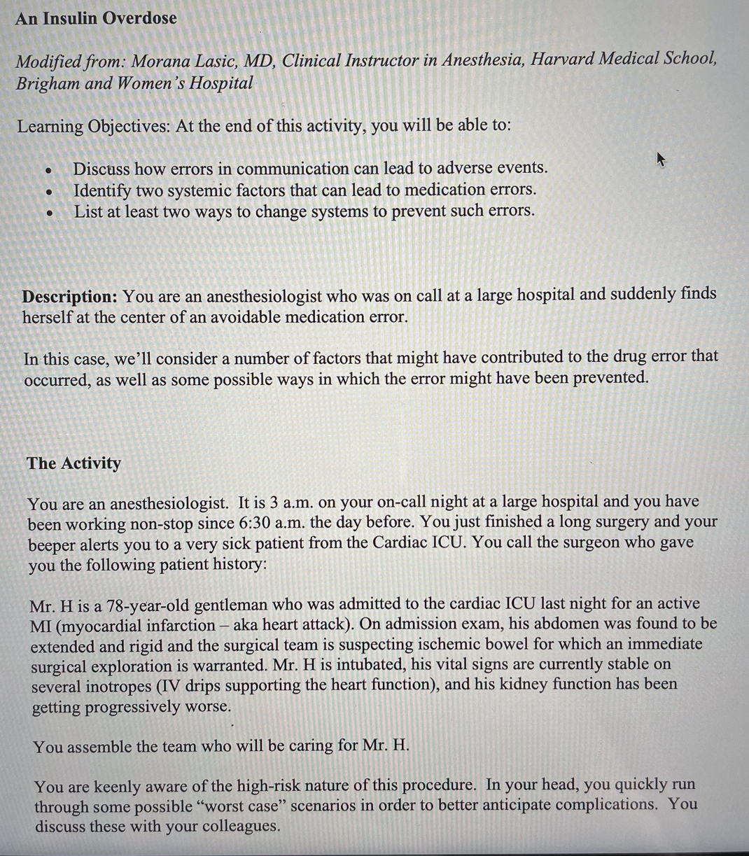 An Insulin Overdose Modified from Morana Lasic, MD,
