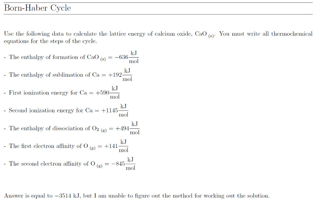 sodium oxide lattice energy equation