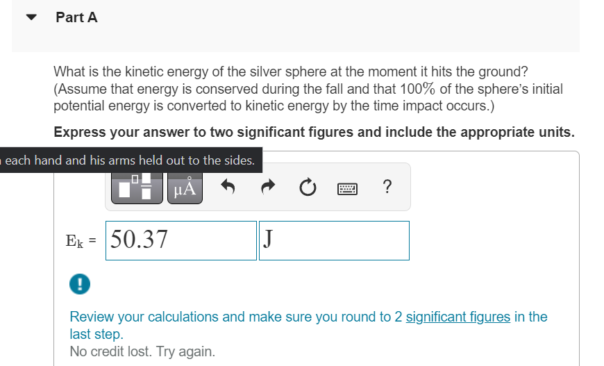 What is the kinetic energy of the silver sphere at the moment it hits the ground? (Assume that energy is conserved during the