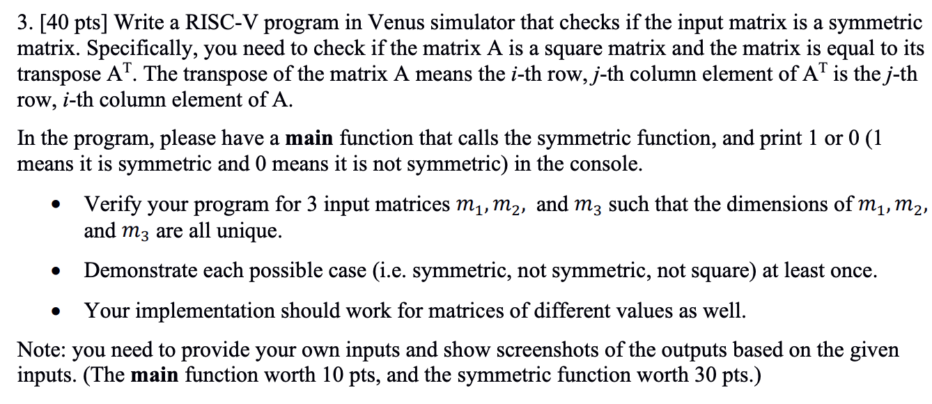3. [40 pts] Write a RISC-V program in Venus simulator | Chegg.com