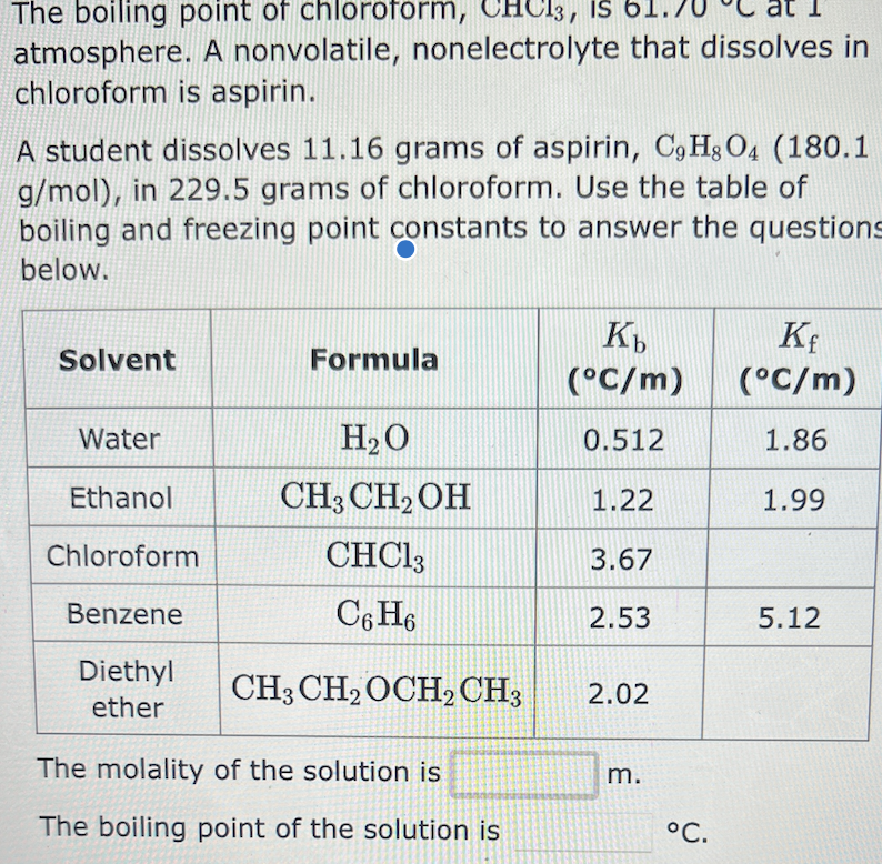Solved The boiling point of chloroform, CHCl3, is 61.7C at 1