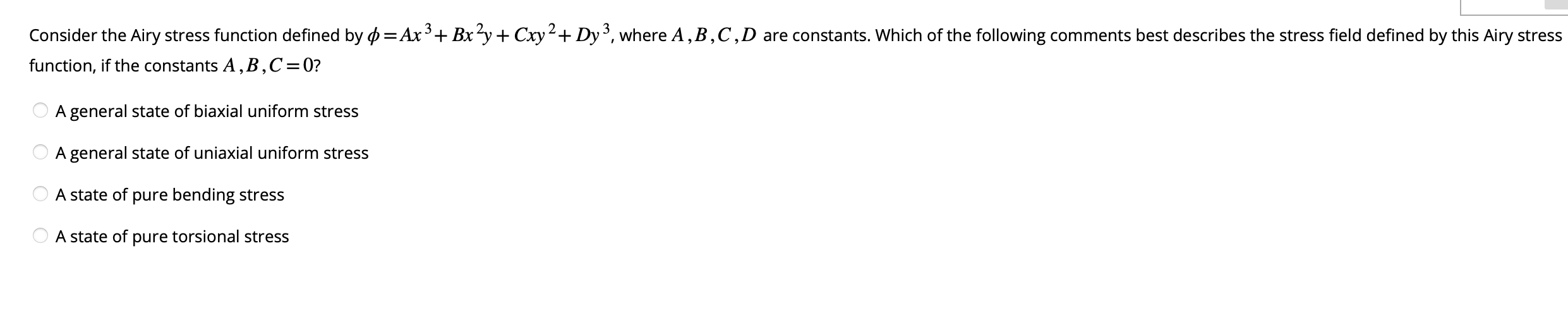 Solved Consider the Airy stress function defined by | Chegg.com
