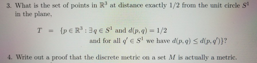 Solved 3. What is the set of points in R3 at distance | Chegg.com